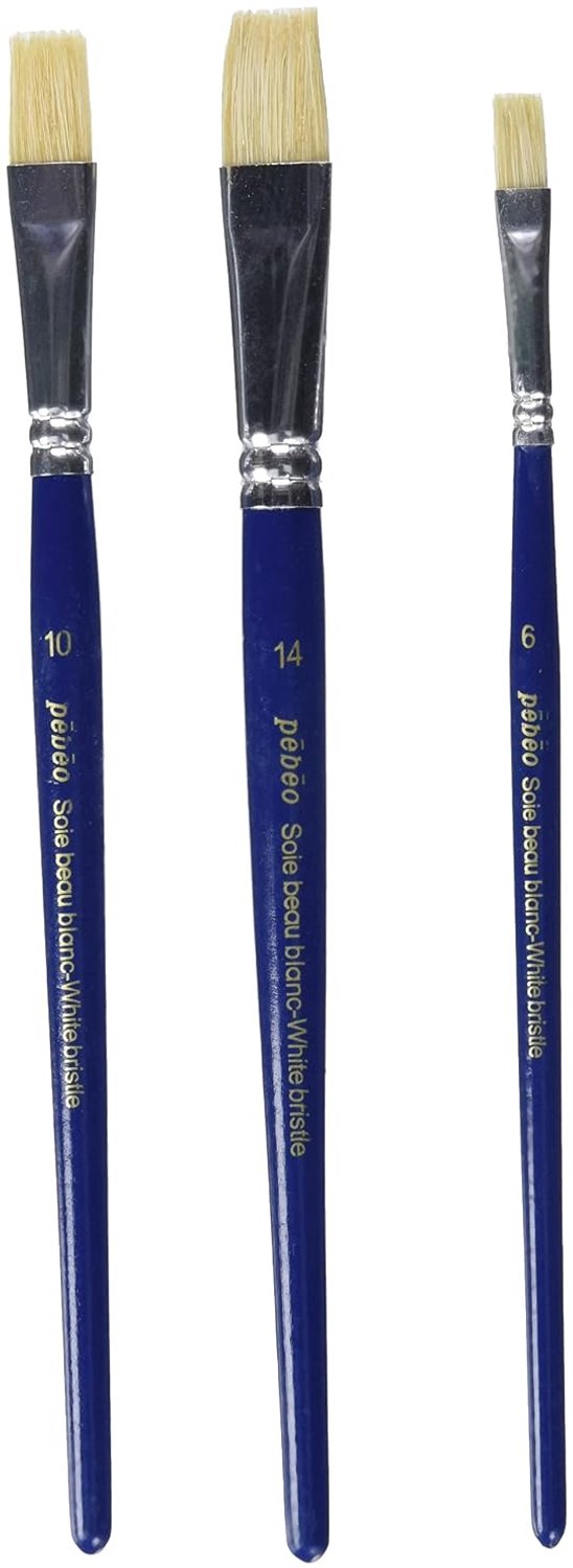 Set van 3 Platte Kwasten met Witte Borstels
