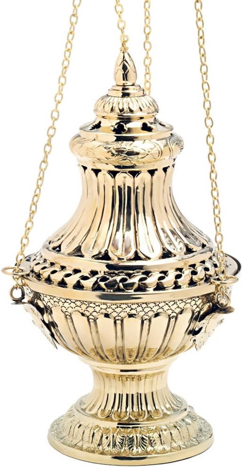 Gouden wierookvat met ketting, patroon, 60 cm ketting