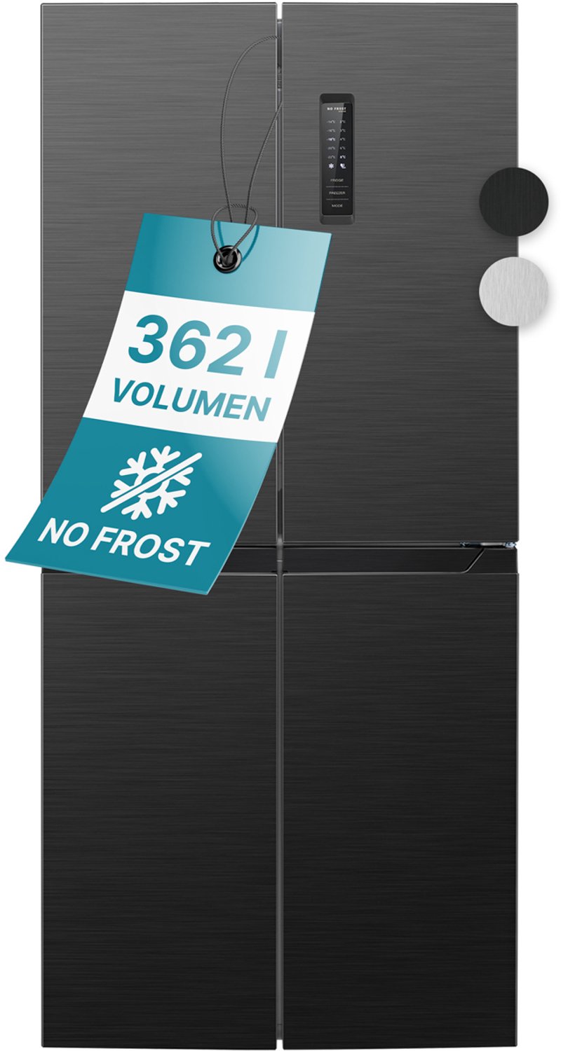 Bomann KG 7358 – Amerikaanse Koelkast - French Door - Cross Door Koel-vriescombinatie - 362 Liter - Total No Frost - Dark Inox