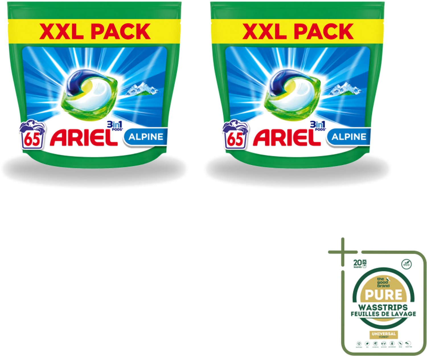 2 x Ariel – Pods 3in1 – Alpine – 1319 g – 65 wasbeurten - Wasstrips - Ariel Pods 3in1 Alpine - 65 Wasbeurten - Wasmiddel Pods - Reiniging - Vlekverwijdering