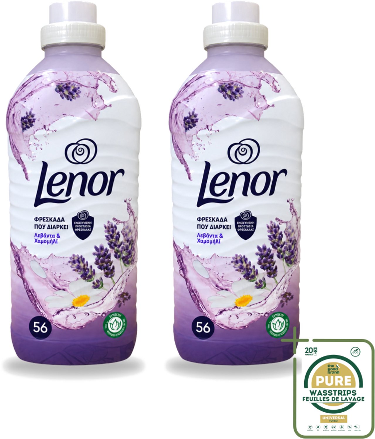 2 x Lenor – Wasverzachter – Lavender & Kamille – 56 Wasbeurten – 1176 ml - Wasstrips - Wasverzachter - Lavendel - Kamille - Wasgeur - Wasverzachting