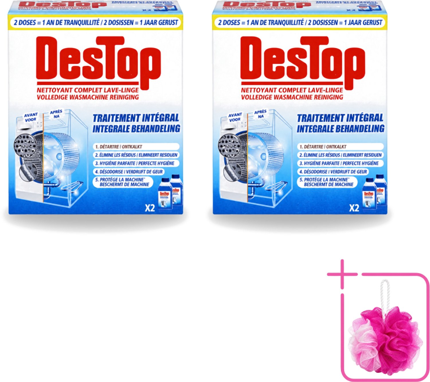 2 x Destop - Wasmachine reiniger - Integrale Behandeling - Duopack - Bulkverpakking - Wasmachine reiniger - Douchemop - Kalk verwijderen