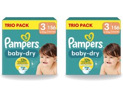 2 x Pampers – Luiers – Baby-Dry Trio Pack Maat 3 (6-10 kg) – 156 Luiers - Voordeelverpakking - 2 stuks