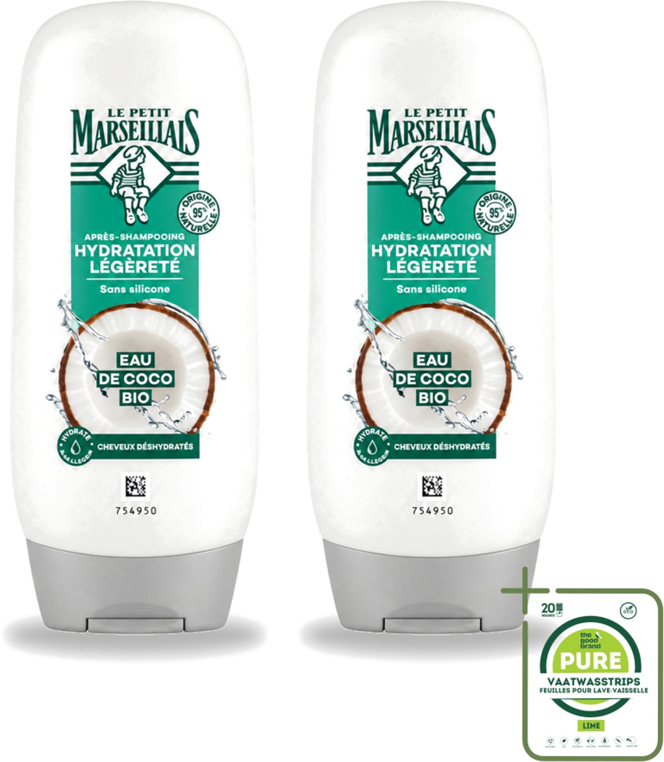 2 x Le Petit Marseillais – Conditioner – Eau de Coco Bio – 250 ml - Grootverpakking - Vaatwasstrips - Conditioner Kokoswater - Hydraatatie Haar - Verzorging Haar - Kokosgeur - Natuurlijke Verzorging