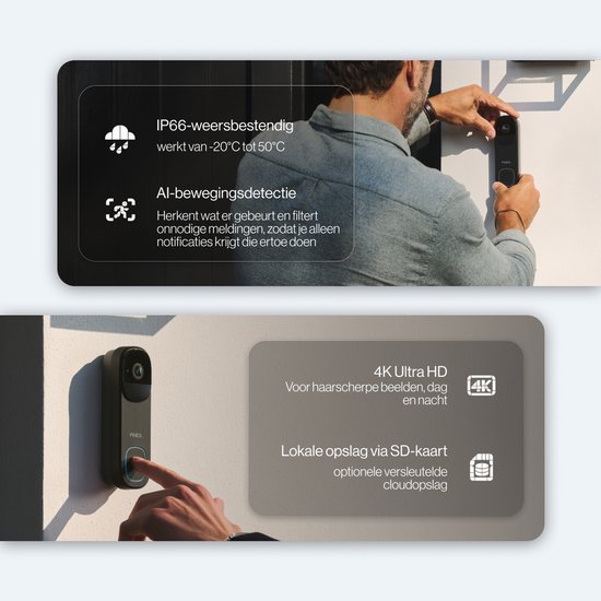 Finex Video Deurbel V3 - 4K Ultra HD - Inclusief Binnenbel - AI bewegingsdetectie - Geen abonnement - Vast stroom of Batterijen - WiFi - T-ring geluid - Slimme Draadloze Video Deurbel Met Camera — afbeelding 3