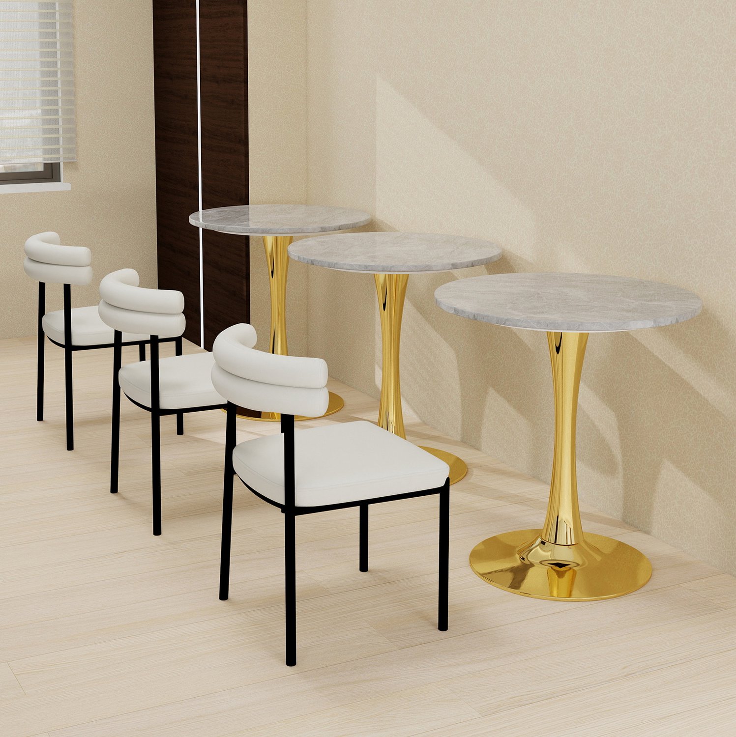 CHICFURN Eettafel - 2 personen - ronde tafel - tafelvoet - goudkleurig