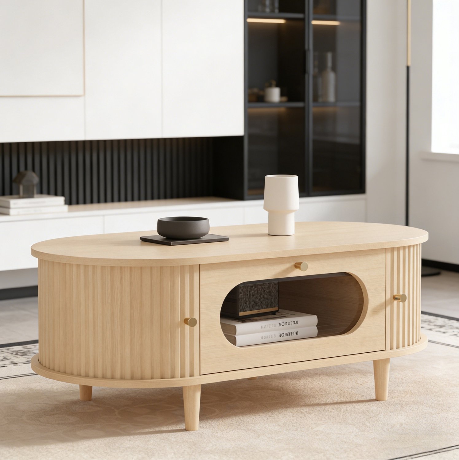 CHICFURN Salontafel - Opbergruimte - Lade en roldeuren - 4 poten - Eikenkleur