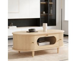 CHICFURN Salontafel - Opbergruimte - Lade en roldeuren - 4 poten - Eikenkleur