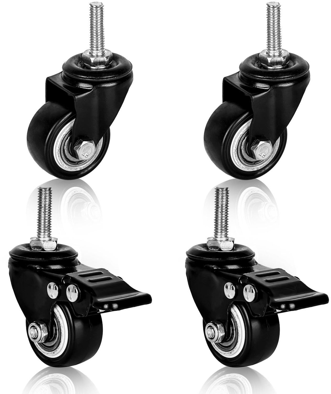 Meubelwielen Zware Belasting - Zwenkwielen Set van 4 - Zwenkwielen met Rem - Zwenkwielen M8 - Rubber Meubelwielen - 360 Graden Draaibaar
