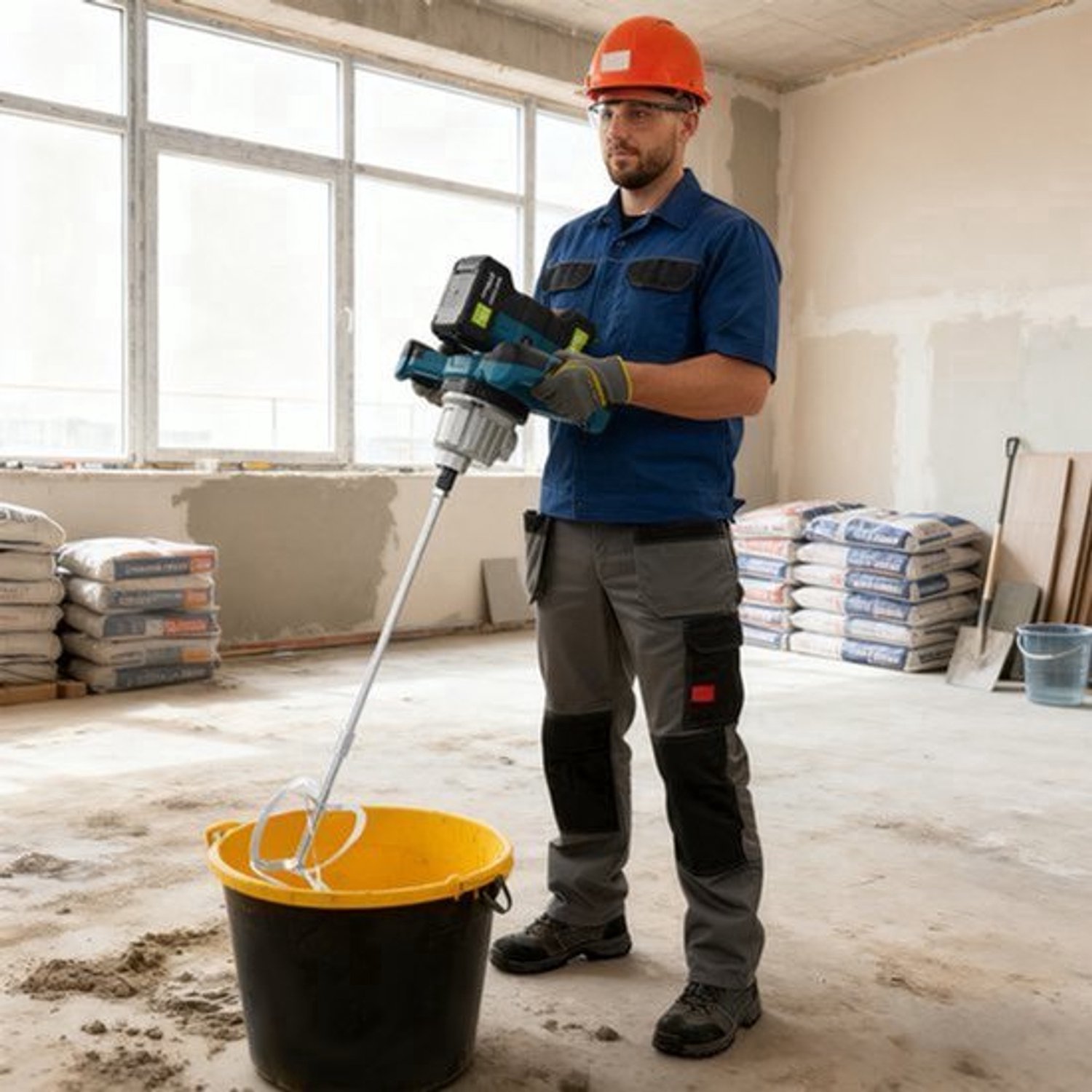 Draagbare Betonmixer Draadloos - 1200 W Vermogen - Blauw - Lithium Accu - Voor Bouw En Renovatie
