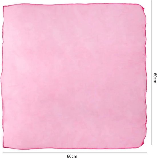 Vierkante, felroze chiffon doek van 60x60cm met rafelige randen.