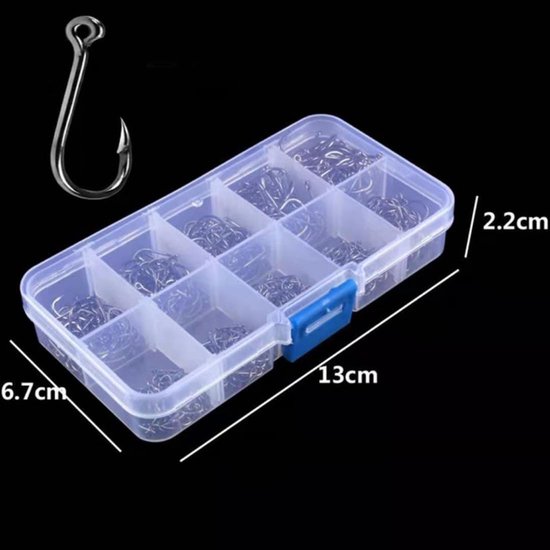 Duurzame Vissen Haken Set van 100 Stuks in 10 Maten, Carbon Staal met Plastic Opbergdoos, Perfect voor Zoet- en Zoutwater Visserij — afbeelding 5