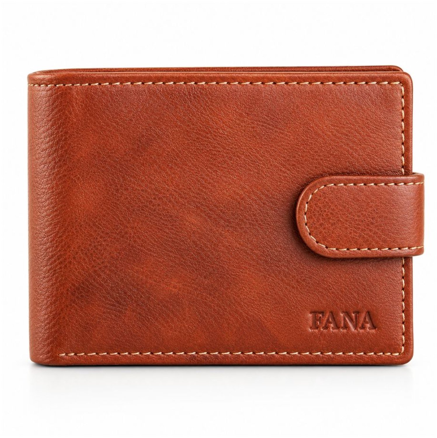 Fana Bags® Kleine Heren Portemonnee Cognac - Echt Leer - Leren Billfold - Drukknop Portemonnee - Cadeau