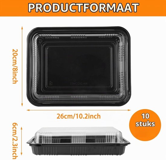 Set van 10 Herbruikbare Maaltijd Prep Voedseldozen met Deksel, Duurzaam BPA-vrij voor Camping en Gezinsdiners, Ideaal voor Sushi en Buffetten — afbeelding 5