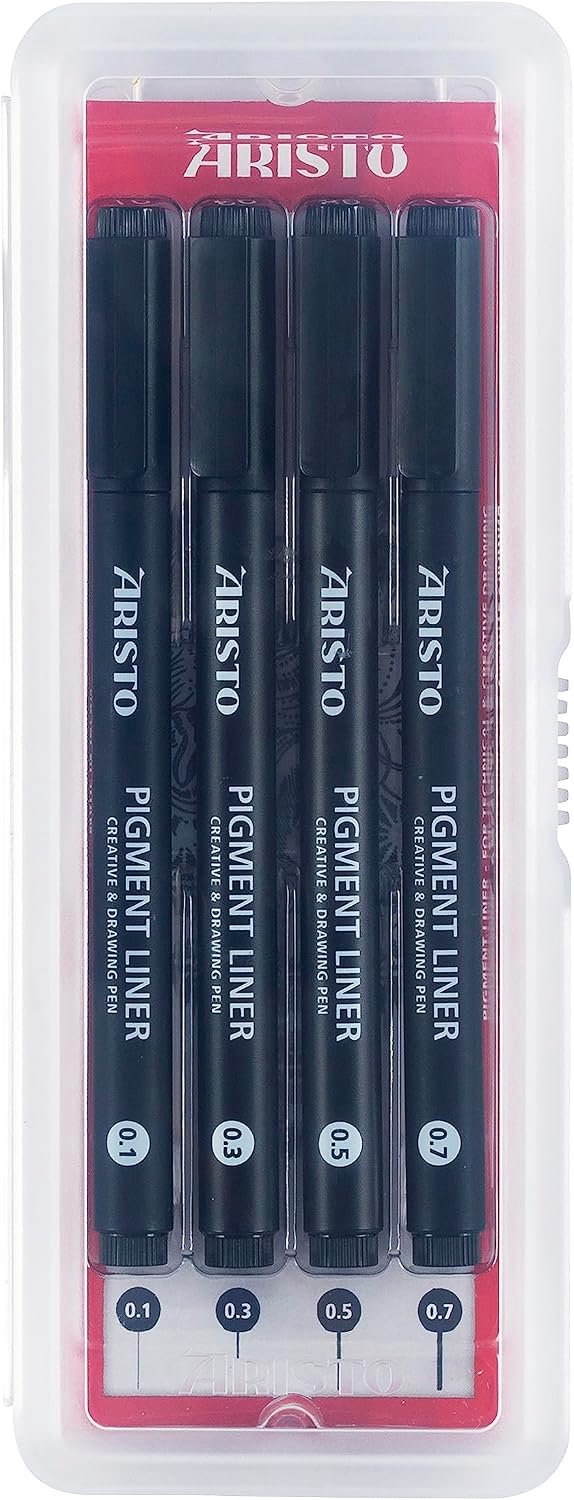 Aristo AR23554 Pigment Liner Set - 4 Fineliners (0.1-0.7mm) Zwart