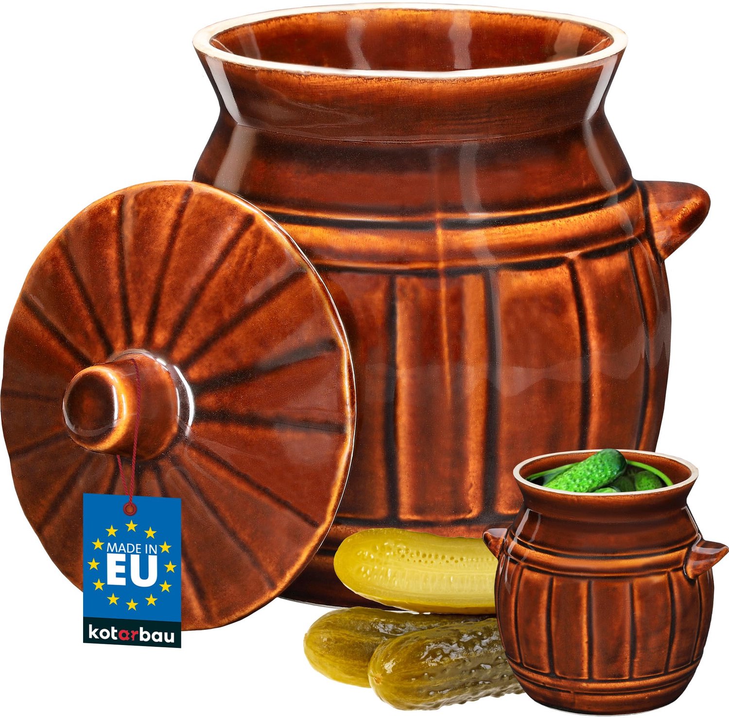 KOTARBAU® Fermentatiepot 2,7 L - Zuurkoolpot - met Deksel Keramische Fermentatiepot - Steengoed - Bruin