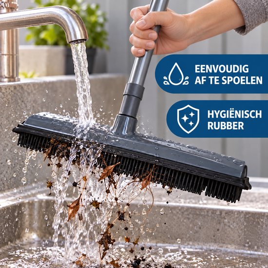 Dutch Standard Rubberen Bezem met Trekker - Telescopische Steel 68-120 cm - 2-in-1 - 31 cm - Grijs Zwart — afbeelding 2