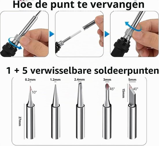 Professionele Solderset met LCD Display, Instelbare Temperatuur 180-560 °C, 5 Soldertips, Ontluchtingspomp en Looddraad voor Efficiënt Solderen — afbeelding 2