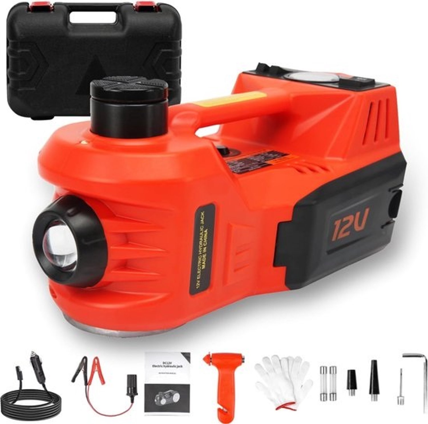 Elektrische hydraulische krik 5T - 12V | 4-in-1 gereedschap voor bandenwissel met pomp en licht