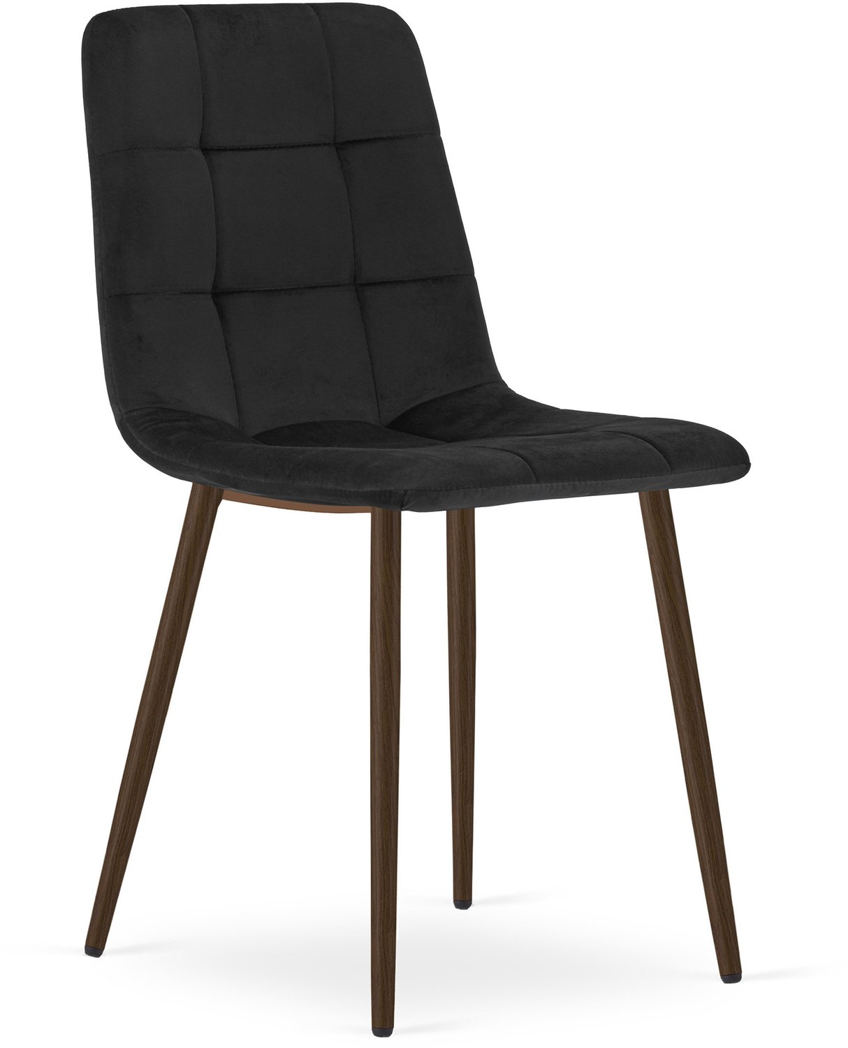 LEOBERT KARA Eetkamerstoel – Zwart Velvet – Walnootkleurige Houten Poten – Comfortabele Ergonomische Zitting – Modern Design – Velvet Stoel voor Woonkamer, Keuken en Eetkamer – Max. 110 kg