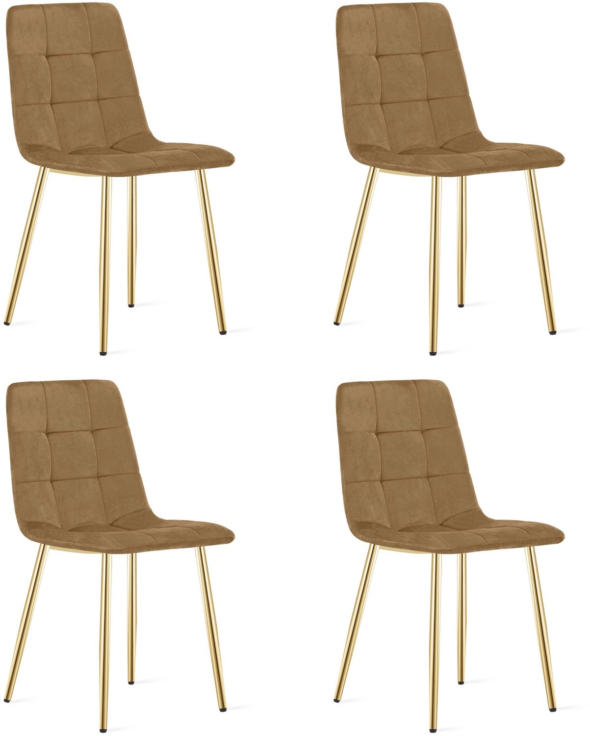 LEOBERT KARA Eetkamerstoelen – Set van 4 – Bruin Velvet – Goudkleurige Metalen Poten – Comfortabele Ergonomische Zitting – Modern Design – Velvet Stoel voor Woonkamer, Keuken en Eetkamer – Max. 110 kg per Stoel