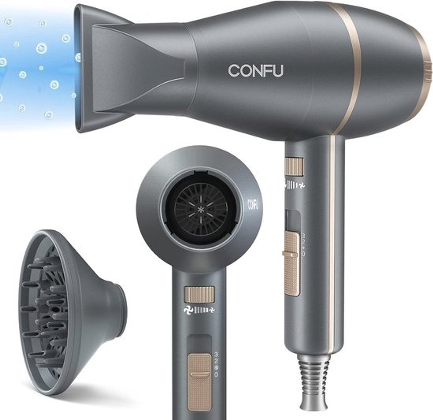 Professionele föhn met diffuser - 2200 W - Sneldrogend met ionentechnologie en 3 temperatuurinstellingen