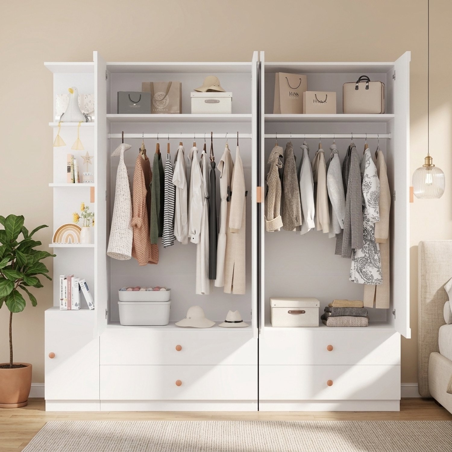 Merax Kledingkast 200×225×45 cm - 3 hangstangen - 4 lades - 1 groot vak - wit