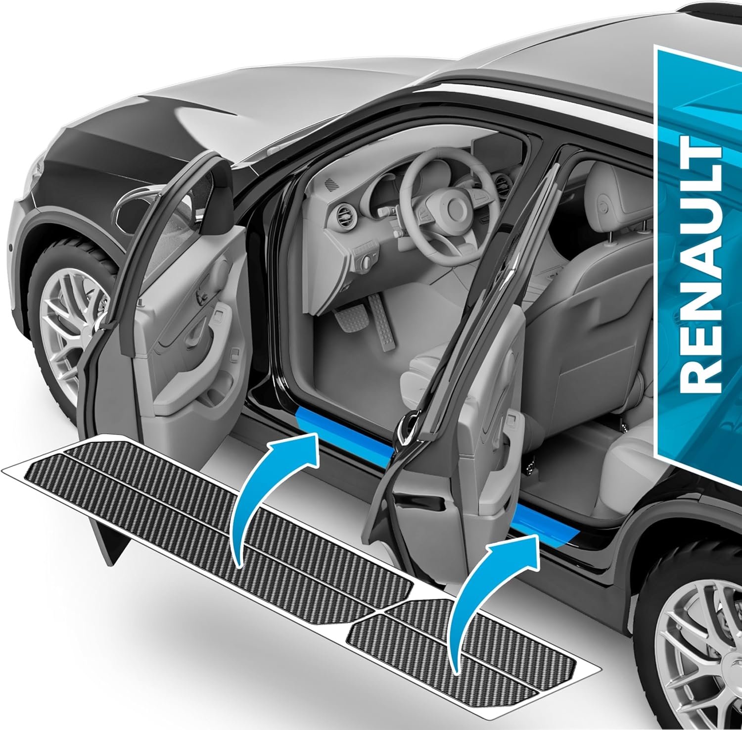 Deurbescherming Renault Mégane Grandtour 4 (IV) K9A I - Beschermfolie - Carbon zwart - Ideaal voor autodeuren - m-winkel