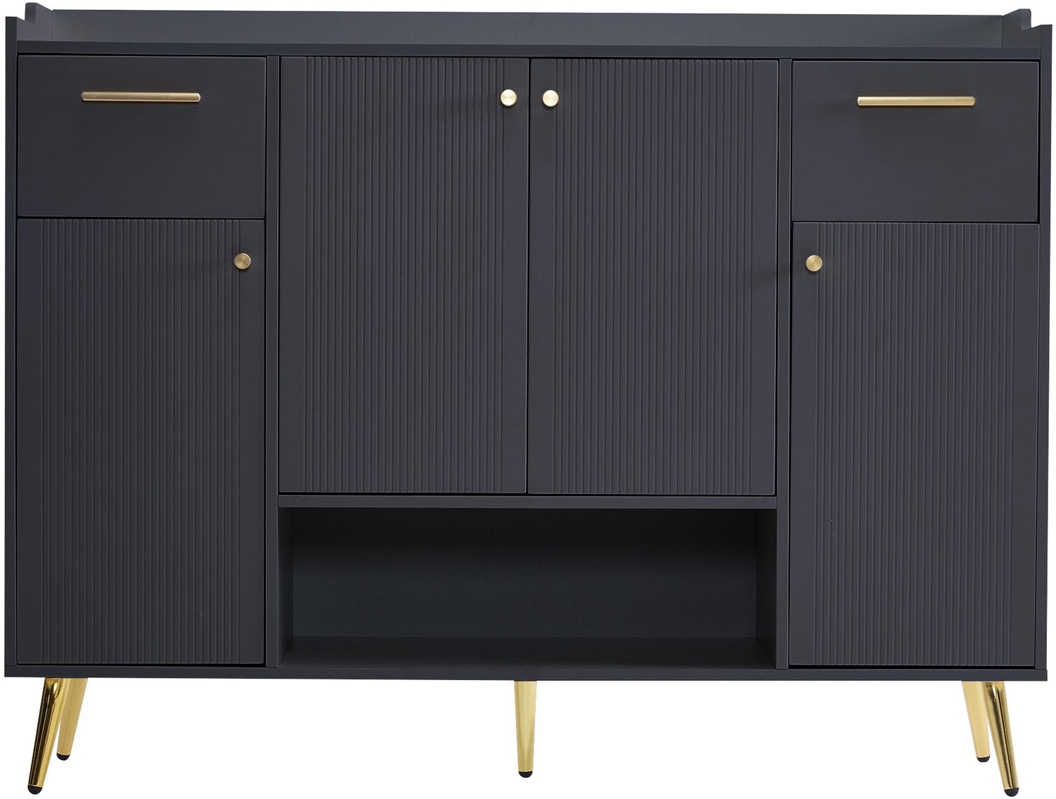 SONNENH Brede schoenenkast met 4 draaideuren, 2 bovenladen en open middenvak - Zwart - 130 x 37 x 100 cm