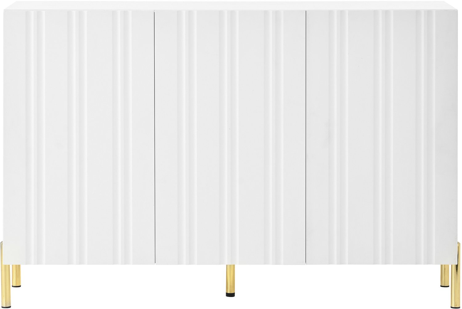 SONNENH Dressoir met 3 greeploze ribbeldeuren, 4 verstelbare planken en metalen voeten - Wit - 120 x 35,5 x 80 cm