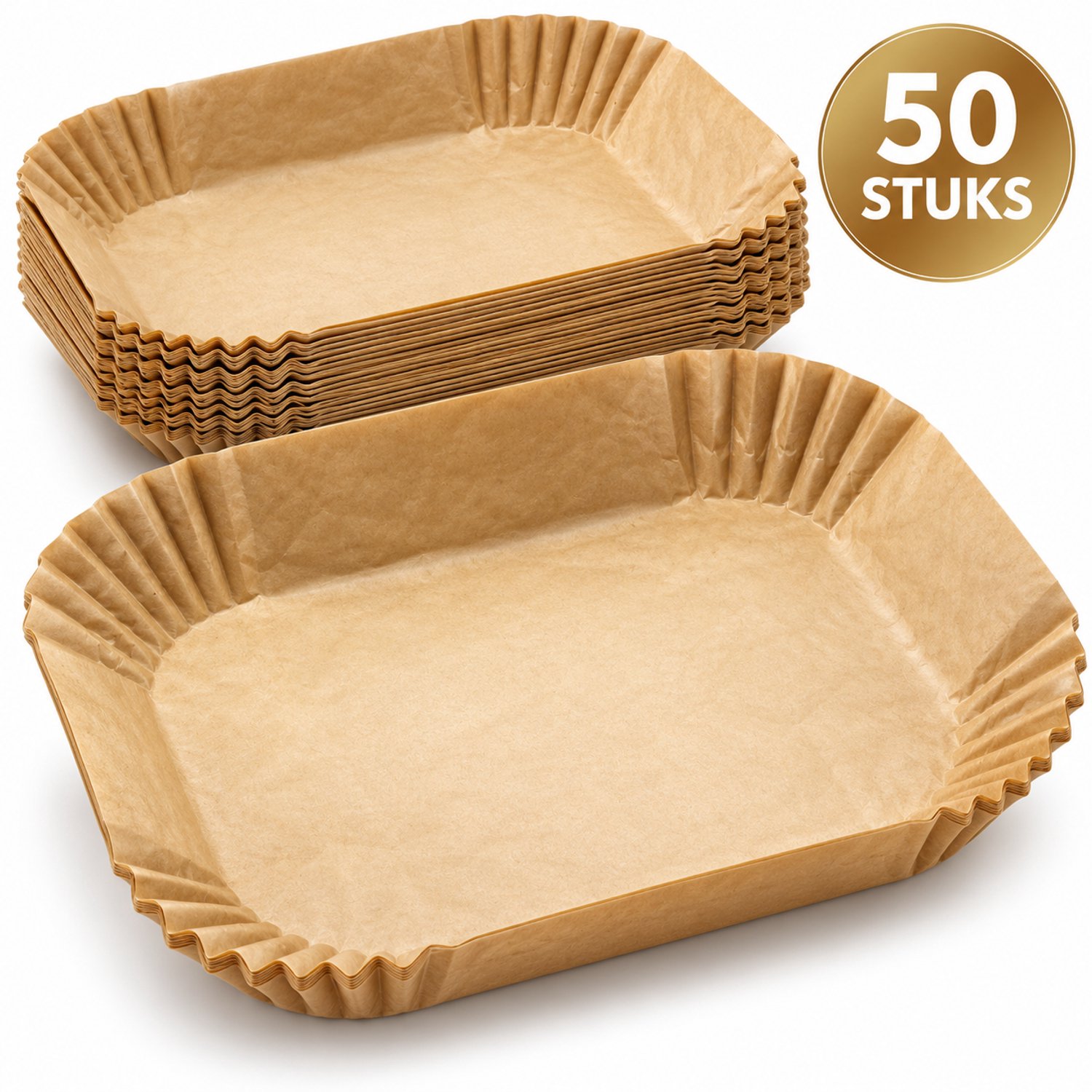 DIVERZA Airfryer Bakpapier 50 Stuks – 30 x 23 cm – Heteluchtfriteuse Wegwerpbakjes – Rechthoekig met Opstaande Rand – Airfryer Accessoires
