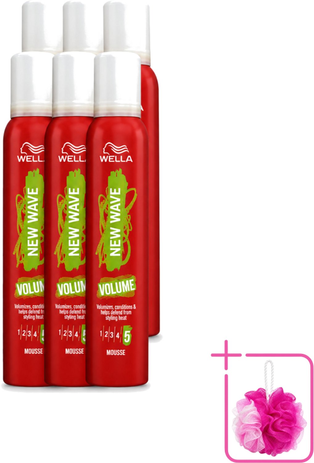 6 x Wella – New Wave Boost – Volumemousse – 200 ml - Bulkverpakking - Haarmousse - Douchemop - Volume