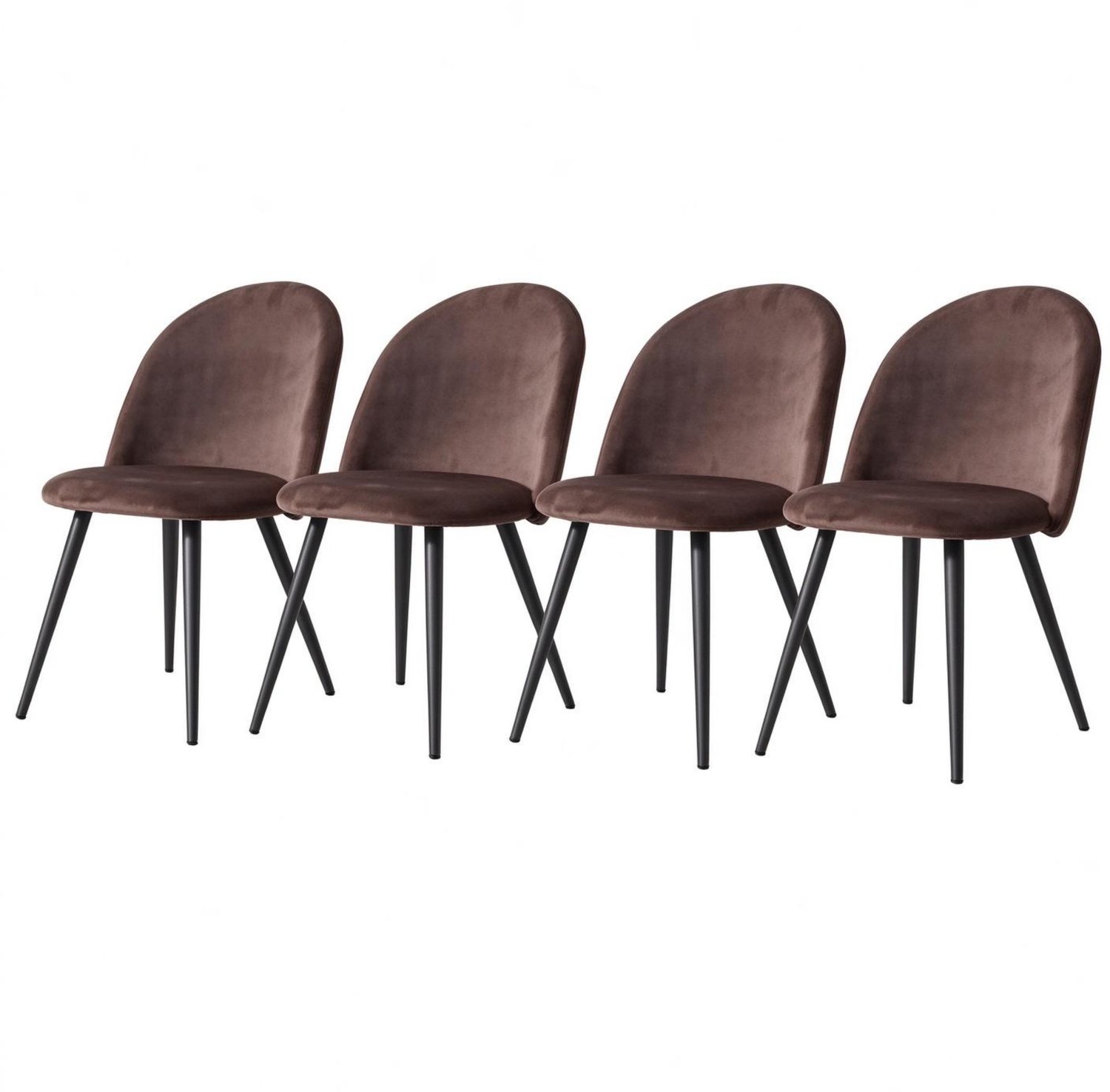 SONNENH Eetkamerstoelen set van 4 - Bruine velvet - Gebogen gepolsterde rug - Zwarte metalen poten Bruin met zwarte metalen poten