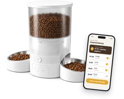 AnimalAesthetics Automatische Voerbak Kat en Hond 3L - Voerautomaat met App - 2 RVS Bakjes - Wit