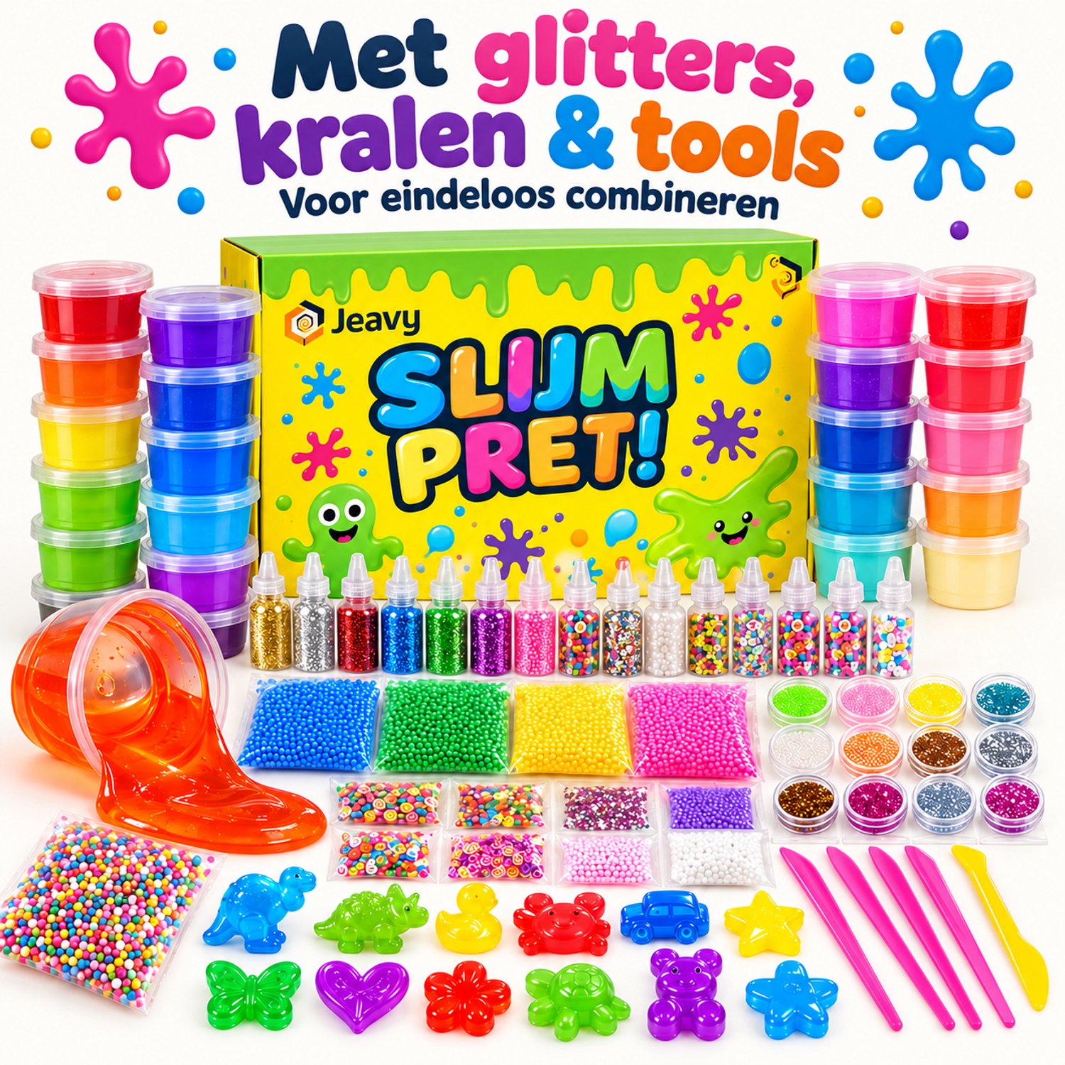 Jeavy slijmset met glitters, kralen en tools