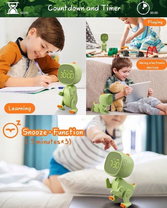 Digitale kinderwekker met nachtlampje, snooze en sluimerfunctie - Draagbaar cadeau voor jongens en meisjes — afbeelding 2