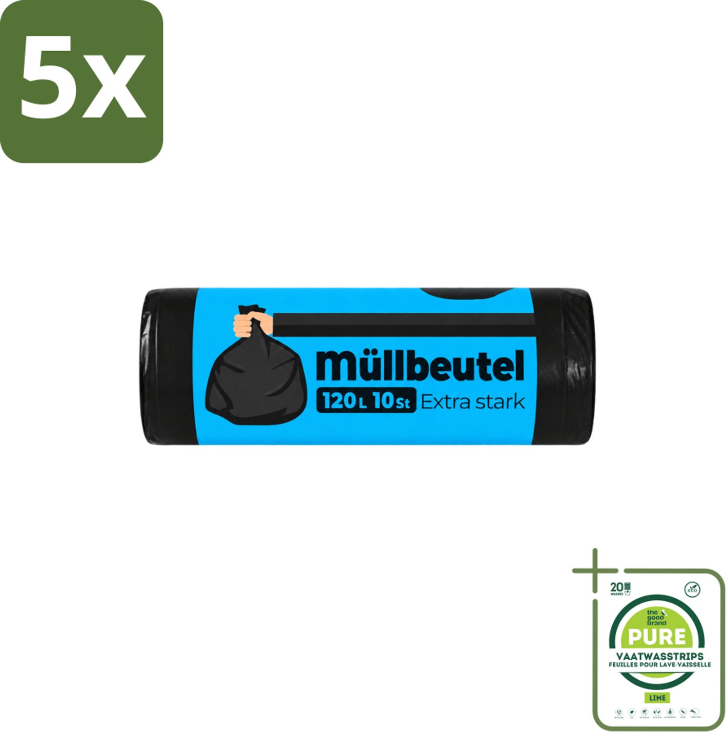 5 x Deluxe - Vuilzakken - Stevig & Ruim - 10 Vuilniszakken - 120L - Grootverpakking - Vaatwasstrips - Vuilzakken 120 L - Huishoudelijk Afval - Tuinafval - Vuilniszak - Vuilnisbak