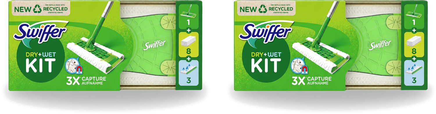 2 x Swiffer – Vloerreiniger – Starterkit – 1 dweil + 8 droge & 3 vochtige doekjes - Voordeelverpakking - 2 stuks
