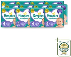 12 x Pampers – Luiers – Active Baby Maat 4 (9-14 kg) – 62 Luiers - Wasstrips - Luiers Voor Baby - Droge Luiers - Actieve Baby - Superabsorberende Luiers - Anti-lek Luier