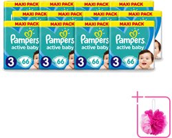 12 x Pampers – Luiers – Active Baby Dry Maat 3 – 66 Luiers - Bulkverpakking - Baby luier - Douchemop - Droge luier