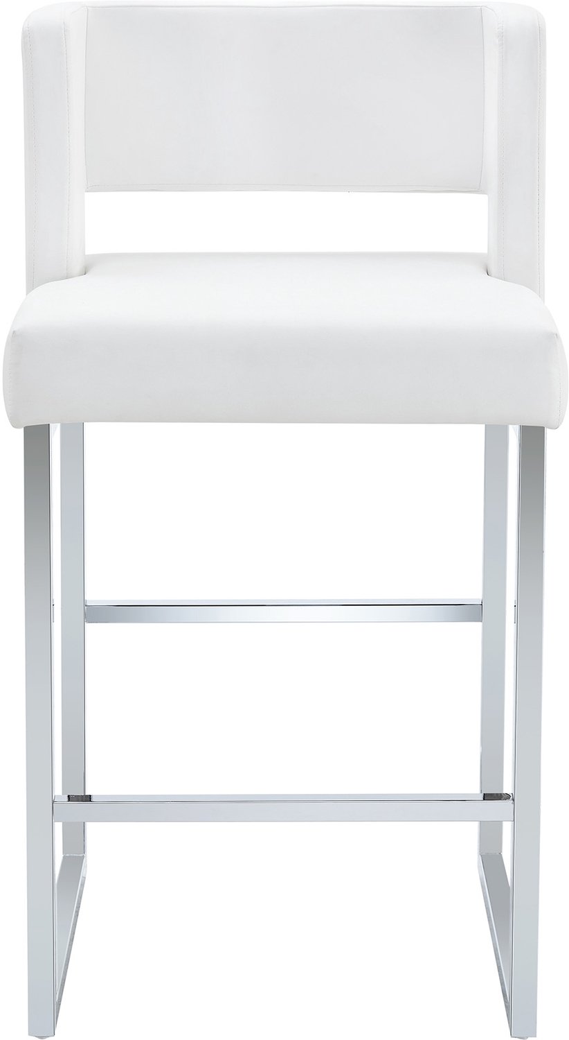 SONNENH Barkrukken set van 2 - Wit PU-kunstleer - Zilverkleurig metalen frame - Zithoogte 66 cm - Lage armleuningen