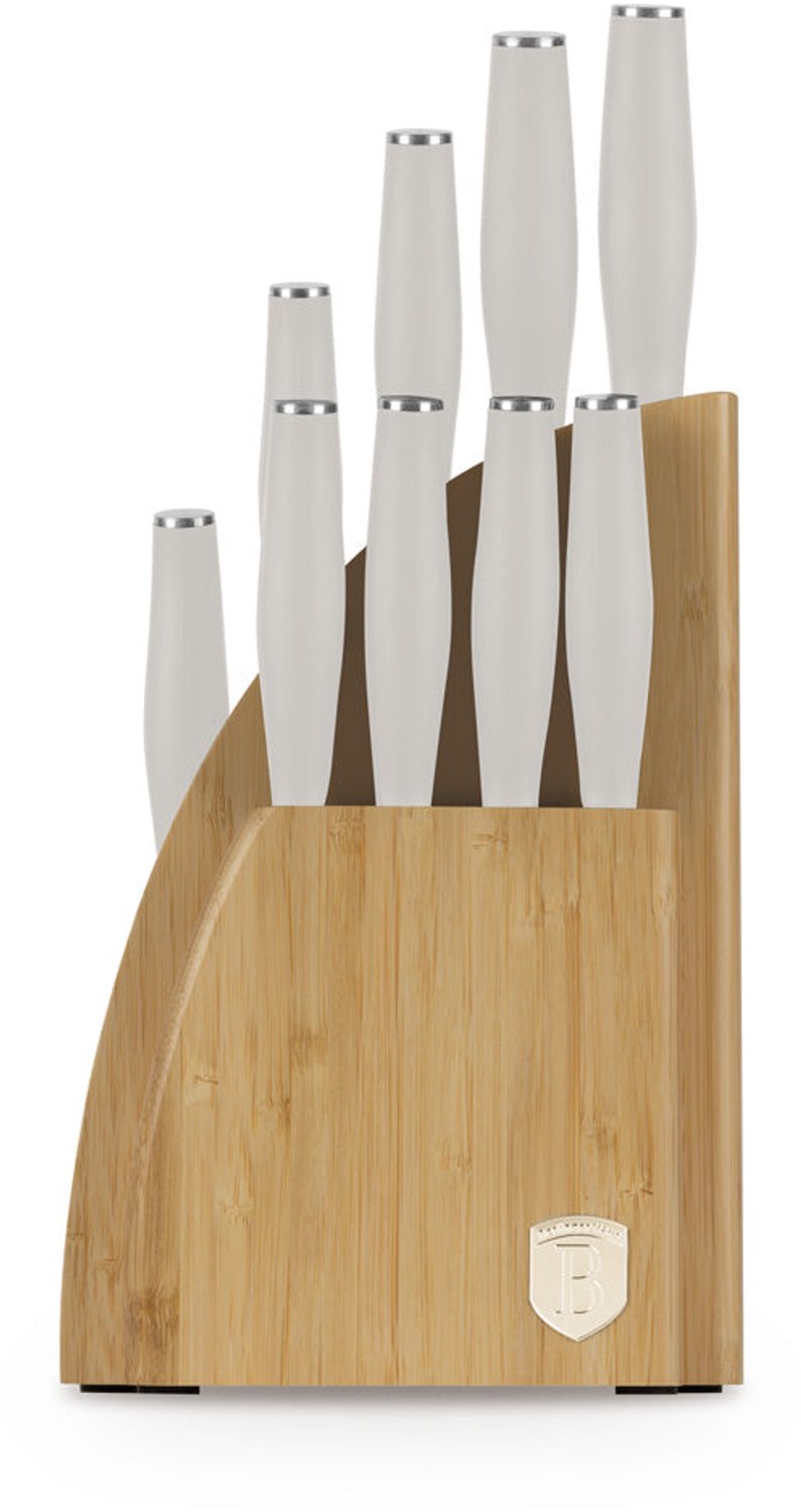 Berlinger Haus Messenblok Mat Crème 10-delig - Koksmes, Broodmes, Santokumes, Officemes, Schilmes & 4 Steakmessen