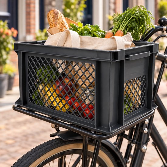 Dutch Standard Fietskrat – 26 Liter – 40 x 30 x 22 cm – Kunststof – Voor Voordrager – Donkergrijs — afbeelding 2