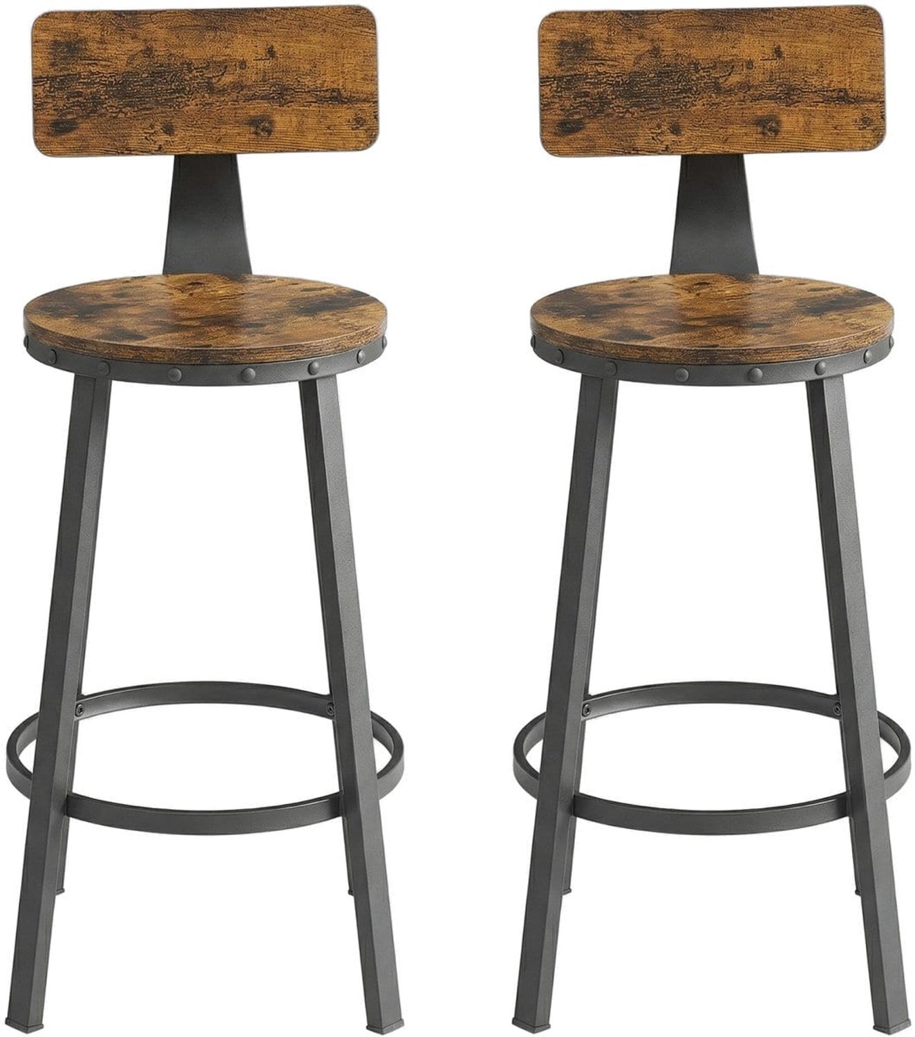 Klarven Barkruk Bruin-Zwart - Barkrukken Set van 2 - Barkrukken - Bar Stool - Metalen Frame, Industrieel Design - Draagvermogen 100 kg per Kruk