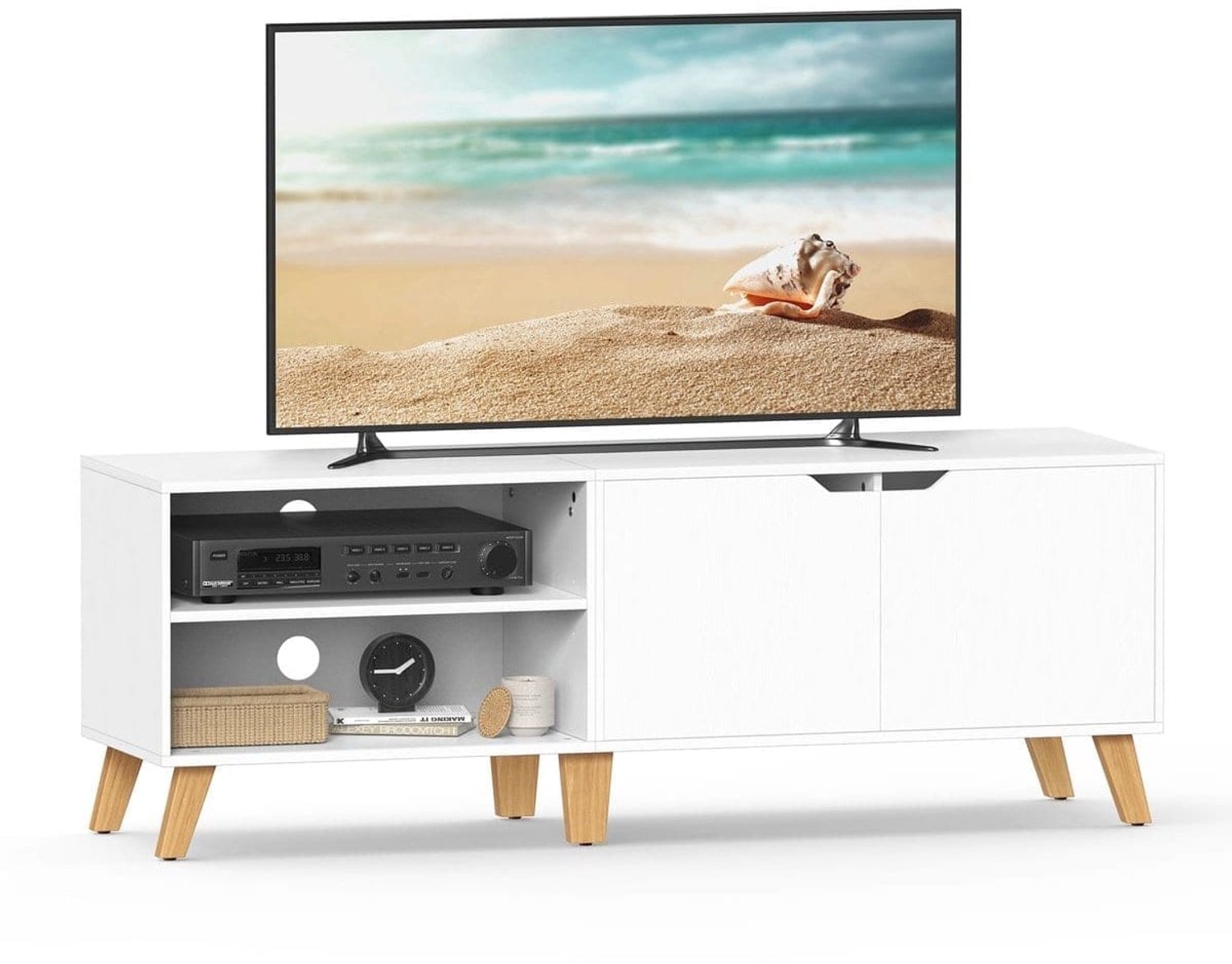 Klarven Tv-meubel Wit - Verstelbare Planken - 2 Deuren - Tv Stand - 140x40x50 cm
