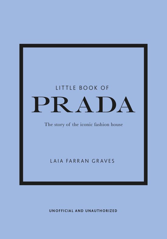 Livre bleu clair avec une bordure noire et le titre 'Little Book of Prada' par Laia Farran Graves.