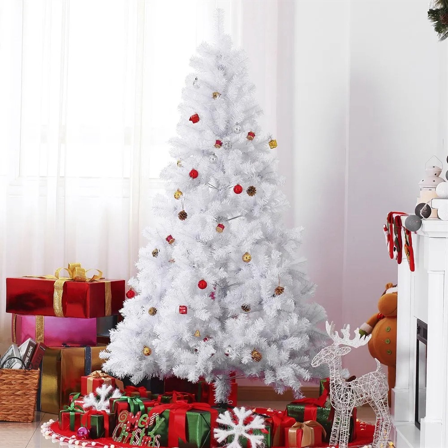 Delightness Kerstboom - Kunst Boom - Decoratie - Kerst - Feestdagen - 930 Takken - Met Versiering - 105X105X180 Cm - Wit – foto 3