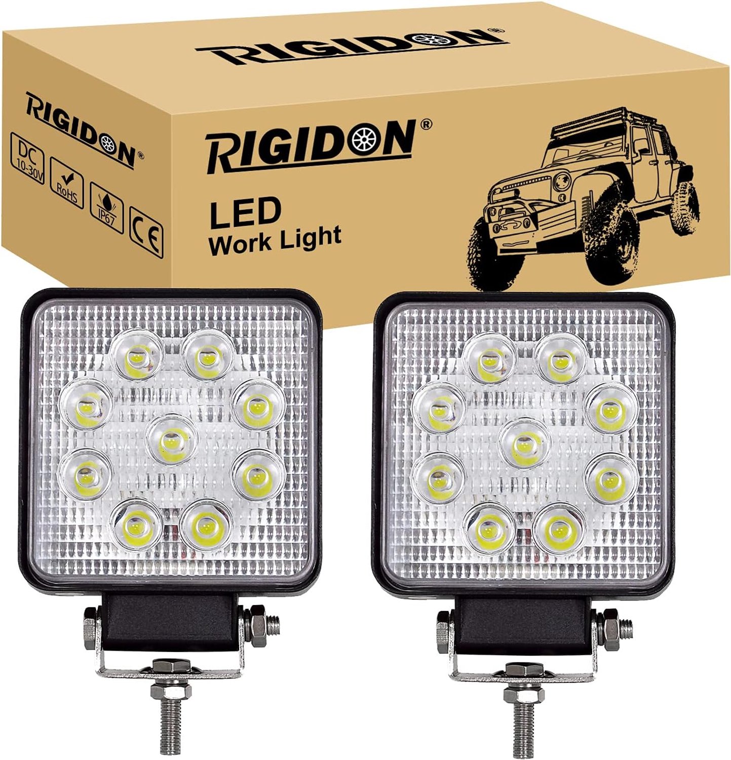 LED werklicht 10cm - 27W - vierkant - voor offroad voertuigen - ShopVlot