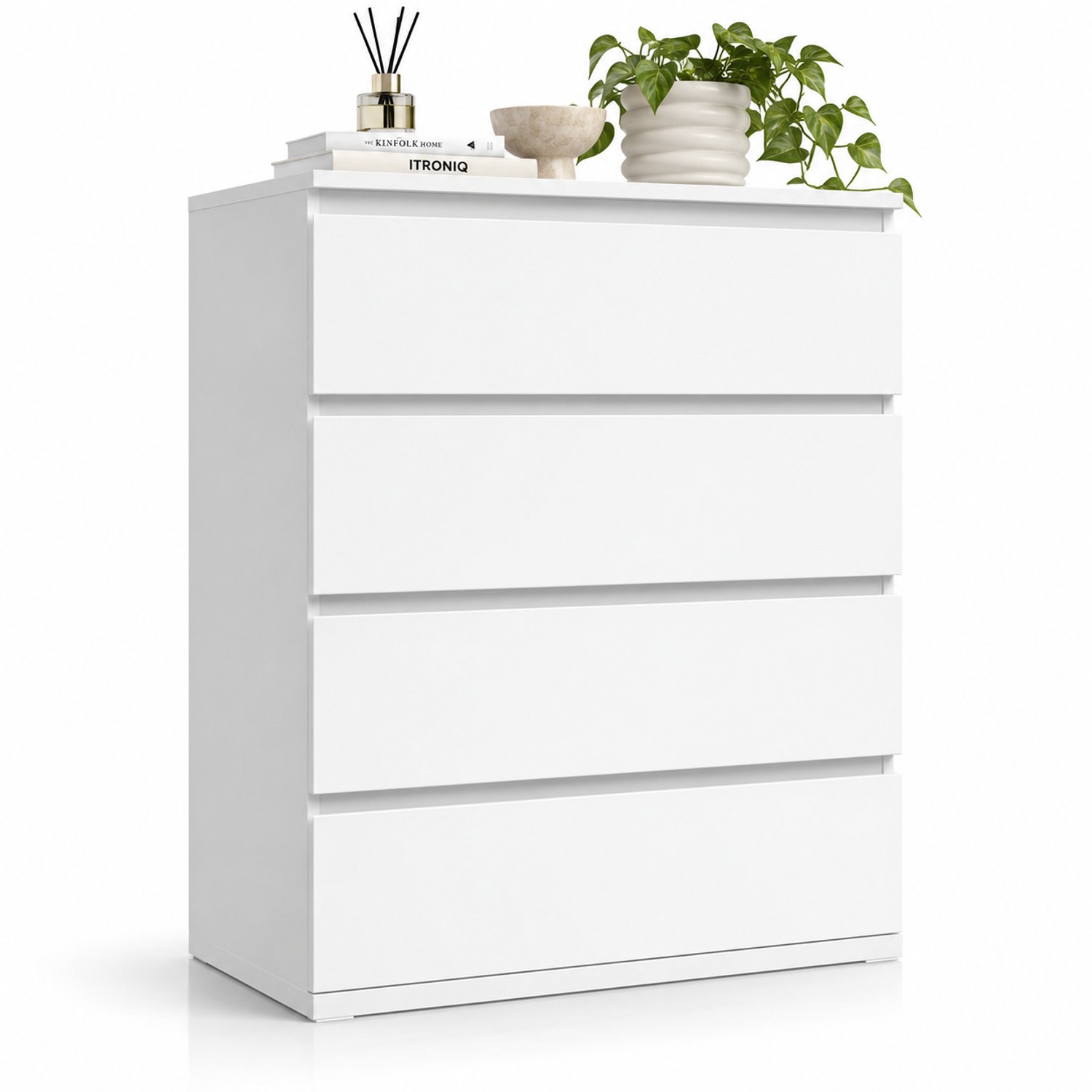 ITRONIQ Ladekast 4 Laden - Opbergkast Wit - Dressoir Kast Slaapkamer Woonkamer Hal - Modern Design Compact - 60x40x80 CM