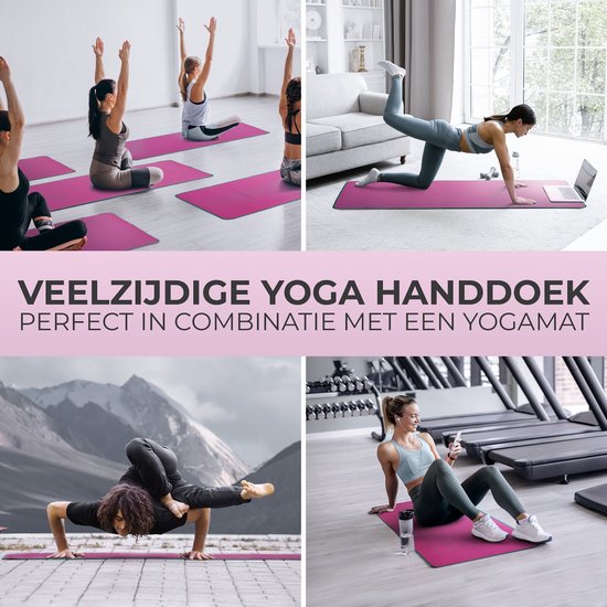 NIRVANASHAPE - Yogahanddoek als yogamat handdoek - antislip noppen - absorberende microvezel - hygiënisch en wasbaar op 40 graden - 185 x 63 cm - bietenrood/groen — afbeelding 5